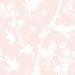 Chinoiserie, Soft Pink Monochrome Wallpaper, Small Scale, White and Pink