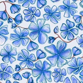 Med. HB Sketch Flowers China - Blue