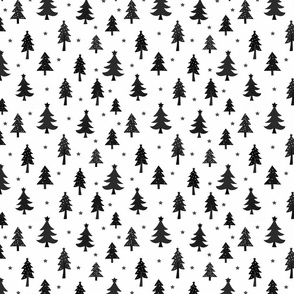 Christmas Tree Forest Black and White