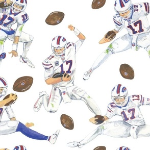 Josh Allen leaping on white background