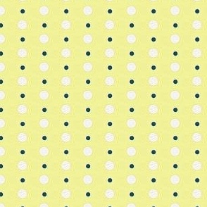 Yellow with white and blue polka dots  