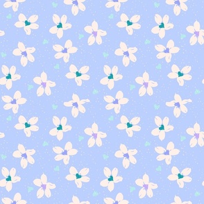 Daisy hearts valentines flowers baby blue teal mint purple blue by Jac Slade