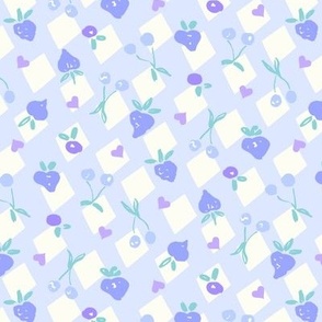Fruity ditsy cherry strawberry hearts diamond check blue mint green purple by Jac Slade