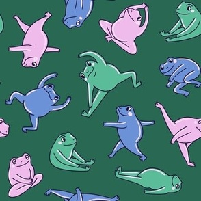 Cute yoga frog pattern (large scale)