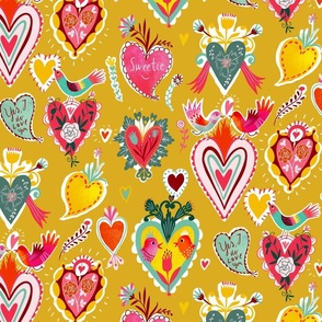 love birds milagros valentine // mustard // medium