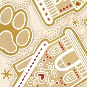 Gingerbread Dogs- Honey Background2- Gingerbread Coookies- Vintage Christmas- Holidays- Multidirectional- Christmas Tree- Bones- Pawprints- Corgi- Bichon- Pug- Poodle- Large