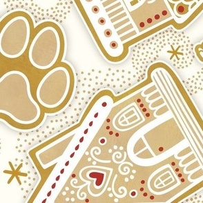 Gingerbread Dogs- Natural Background2- Gingerbread Coookies- Vintage Christmas- Holidays- Multidirectional- Christmas Tree- Bones- Pawprints- Corgi- Bichon- Pug- Poodle- Large
