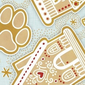 Gingerbread Dogs- Seaglass Mint Green Background2- Gingerbread Coookies- Vintage Christmas- Holidays- Multidirectional- Christmas Tree- Bones- Pawprints- Corgi- Bichon- Pug- Poodle- Large