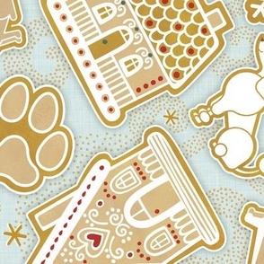 Gingerbread Dogs- Seaglass Mint Green Background2- Gingerbread Coookies- Vintage Christmas- Holidays- Multidirectional- Christmas Tree- Bones- Pawprints- Corgi- Bichon- Pug- Poodle- Medium