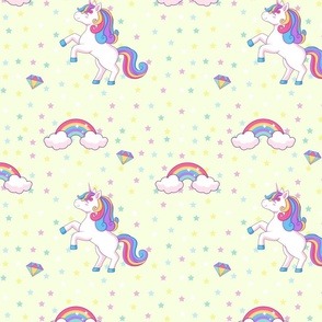Unicorns In a Starry Sky with Rainbows and Stars