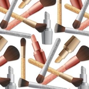 Glam Glitter Makeup Brushes and Lipstick // Gold, Silver, Rose, Blush Pink // White Background // Medium Scale - 1500 DPI