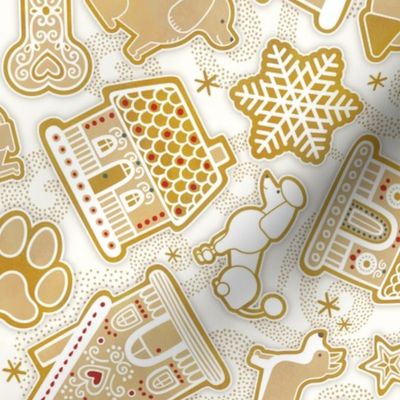 Gingerbread Dogs- Natural Background2- Gingerbread Coookies- Vintage Christmas- Holidays- Multidirectional- Christmas Tree- Bones- Pawprints- Corgi- Bichon- Pug- Poodle- Small
