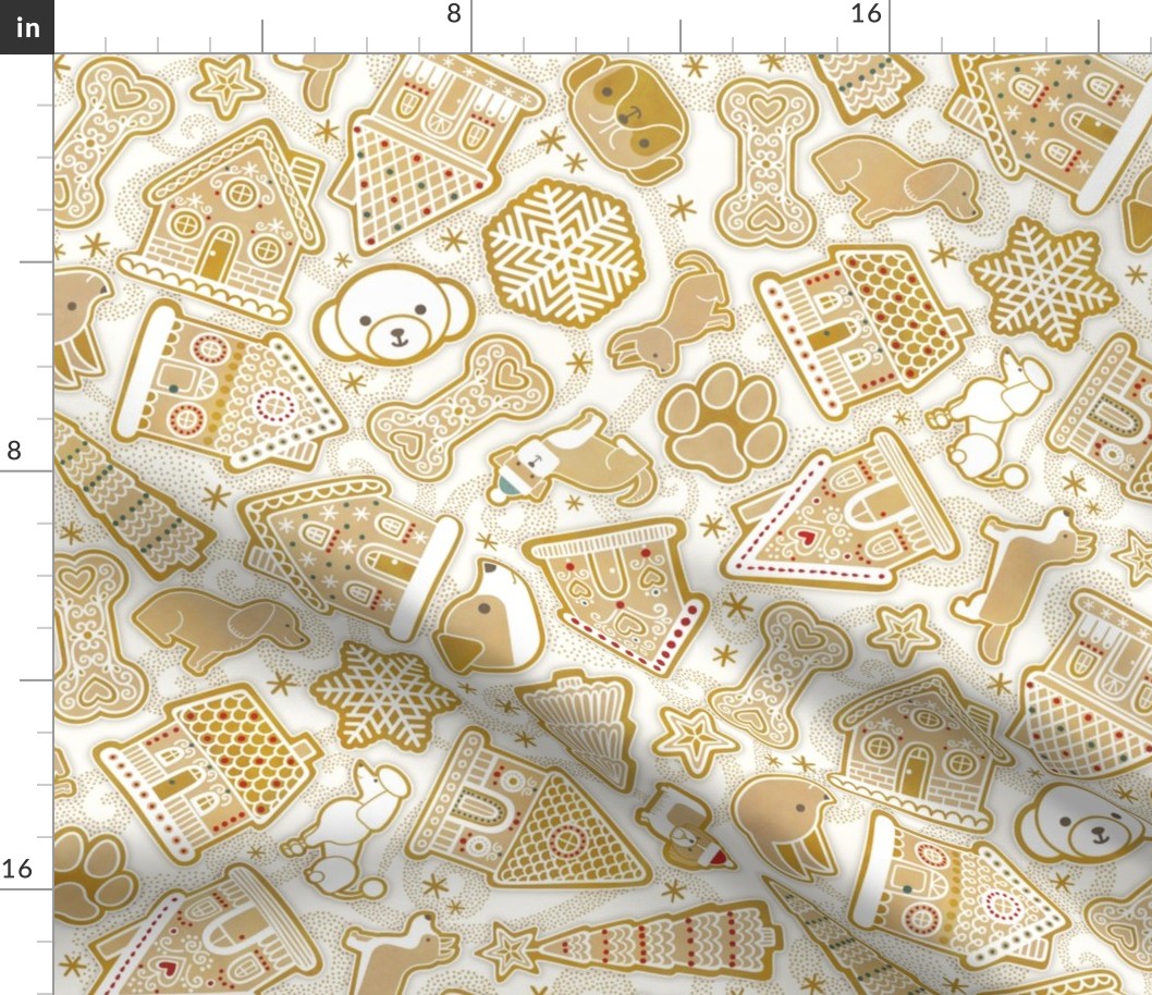 Gingerbread Dogs- Natural Background2- Gingerbread Coookies- Vintage Christmas- Holidays- Multidirectional- Christmas Tree- Bones- Pawprints- Corgi- Bichon- Pug- Poodle- Small