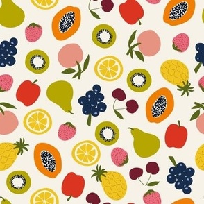 Small // Delicious Ditsy Fruit : Pineapple, Apple, Kiwi, Lemon, Strawberry, Cherry, Grape, Pear, Peach