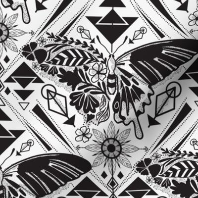 Butterfly Geo Traditional Flash Tattoo Sheet Black Ink