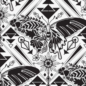 Butterfly Geo Traditional Flash Tattoo Sheet Black Ink