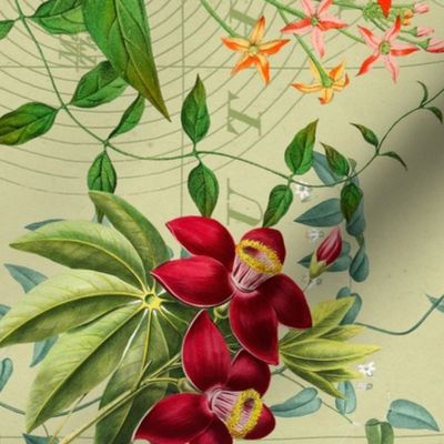 Paradise Bird in Tropical Fruit And Flower Jungle, Passionflower, Lemons, Bird Teatowel