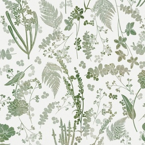 Botanical Toile//Sage Green on White Linen