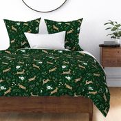  Winter Deer Florals and Botanicals on forest green - Large Scale