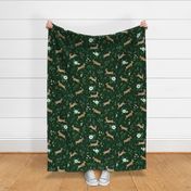  Winter Deer Florals and Botanicals on forest green - Large Scale