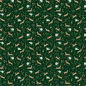 Winter Deer Florals and Botanicals on forest green  - Small Scale
