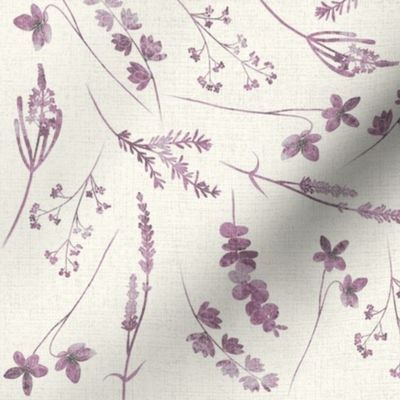 Neutral Botanical Meadow Toile//Berry on Cream Linen