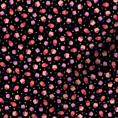 Bright Tiny Cupcakes on Black - Sweet Treats Ditsy Pattern 