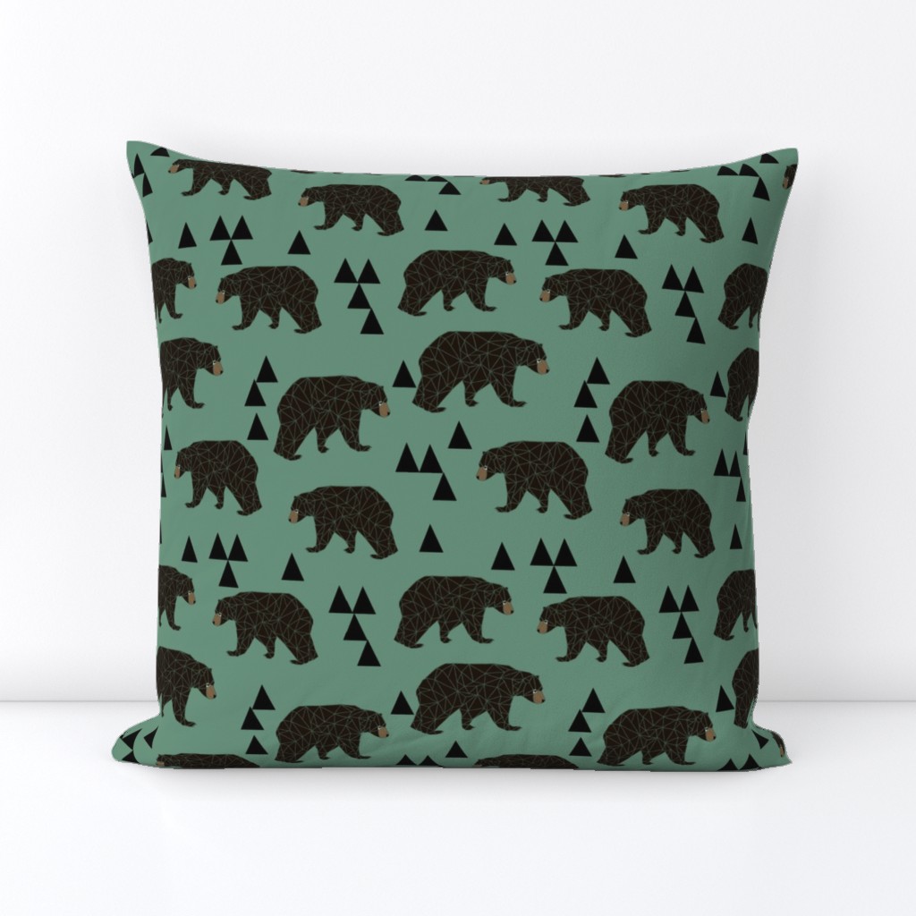 geometric bear // viridian green bear with triangles for gender neutral cool scandi kids and home decor textiles