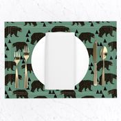 geometric bear // viridian green bear with triangles for gender neutral cool scandi kids and home decor textiles