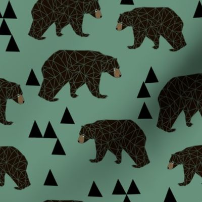 geometric bear // viridian green bear with triangles for gender neutral cool scandi kids and home decor textiles