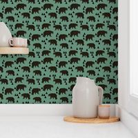 geometric bear // viridian green bear with triangles for gender neutral cool scandi kids and home decor textiles