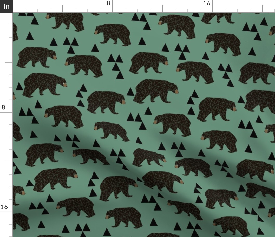 geometric bear // viridian green bear with triangles for gender neutral cool scandi kids and home decor textiles