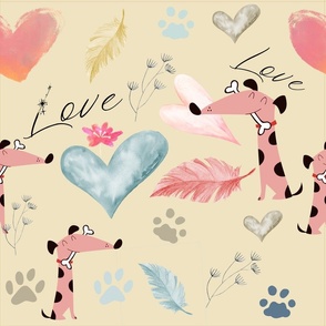 happy dog with hearts pink blue valentine