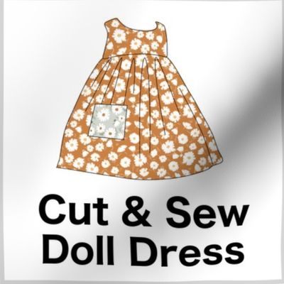 Strawflower Cut & Sew Doll Dress (pumpkin) on FAT QUARTER for Forever Virginia Dolls and other 1/8, 1/6 and 1/5 scale child dolls  // little small scale tiny mini micro doll 