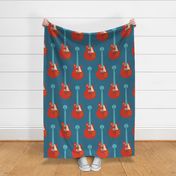 Guitar Red Teal Large Scale Patter for home decor