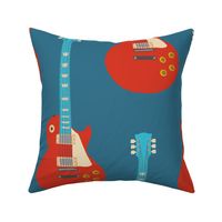 Guitar Red Teal Large Scale Patter for home decor