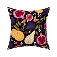 Large Fall Winter Christmas Fruit with Figs Pears Oranges and Pomegranates in Bright Colours