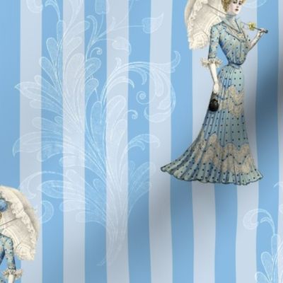 Lady in Blue - Edwardian Style Blue Striped Vintage Design