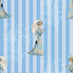 Lady in Blue - Edwardian Style Blue Striped Vintage Design