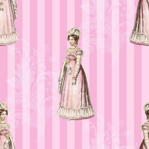 Jane Austen  Inspired Pink Striped Design with Beautiful Lady