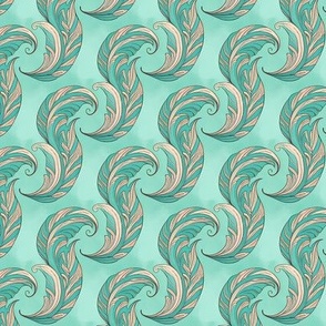 Feather Flourish in Turquoise and Tan