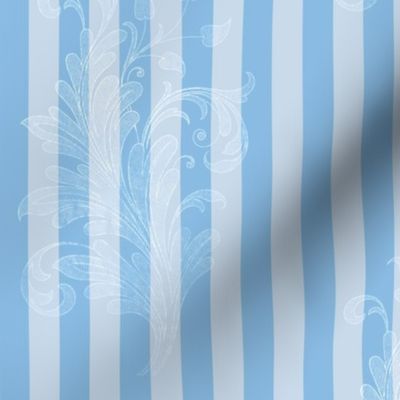 Vintage Pastel Blue Stripe with Damask Embellishment