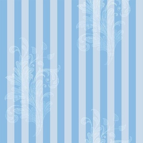Vintage Pastel Blue Stripe with Damask Embellishment
