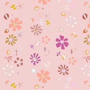 Flower Stripe Wallpaper for Girls, Coral Pink Floral 