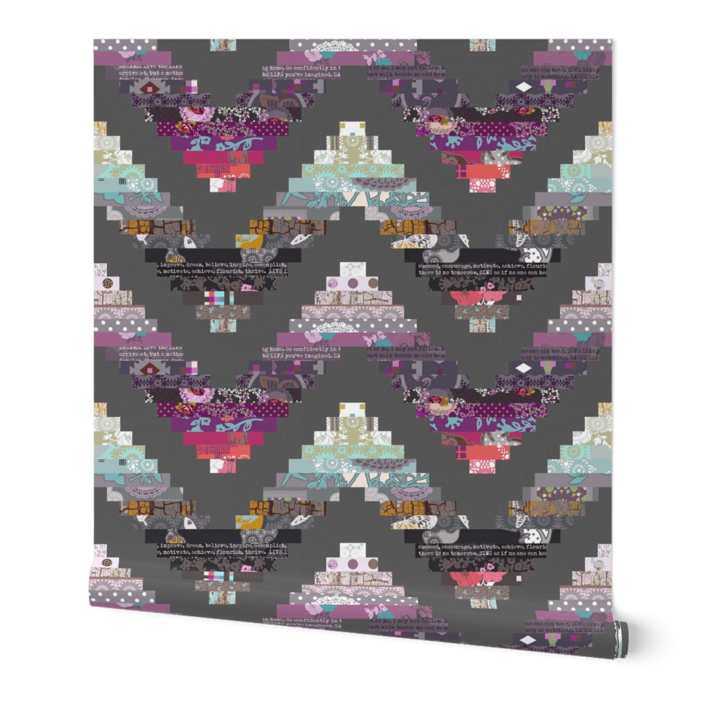 chevron patchwork cheater quilt grey