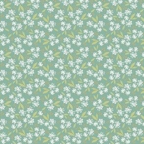Mini/Ditsy White Flowers on Sage Green 