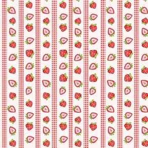 Strawberry Gingham Stripe- small scale