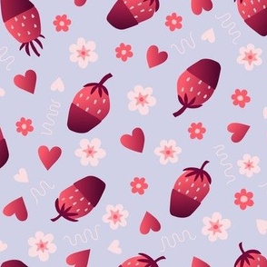 Strawberries and chocolate for Valentines day, coffee break, teatime, cozy gifts, love in luscious red, dark red, grey, blue grey // Med