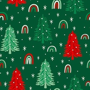 Christmas Holiday Merry and Bright Trees and Rainbows-Green