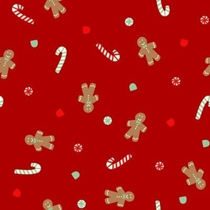 Christmas Holiday Merry and Bright Gingerbread Men Candy Canes-Red